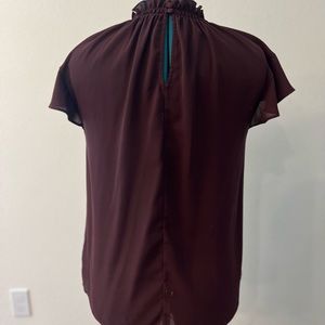 Express Ruffle Mock Neck Top - Burgundy - Medium